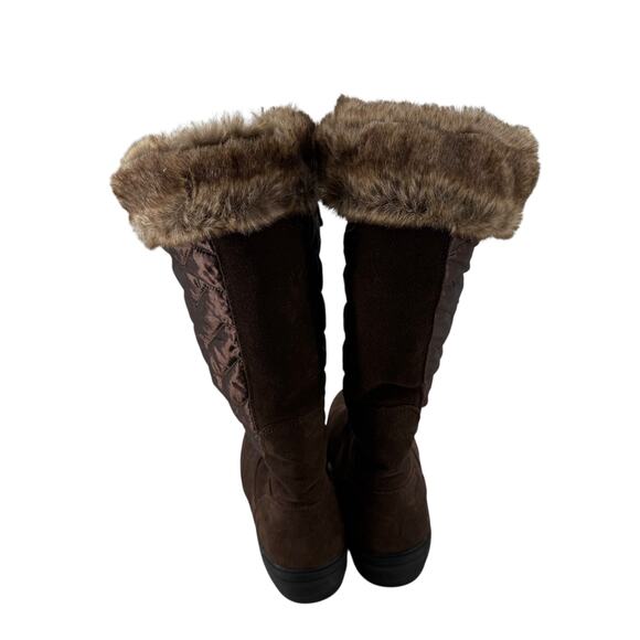 Lands End Winter Snow Boots 8.5 Sophia Brown Leather Faux Fur Lined Tall Zip Up - Picture 5 of 13